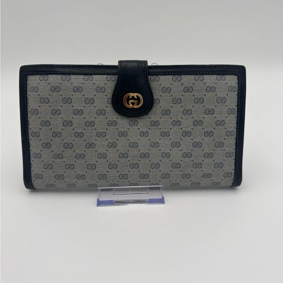 Rare Vintage GUCCI Trifold  Navy & Cream Wallet - Picture 1 of 13